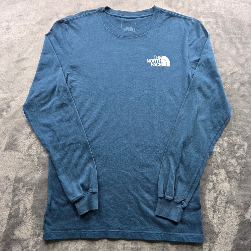 The North Face Shirt Mens Small Blue Long Sleeve Cotton Graphic Logo Tee Outdoor